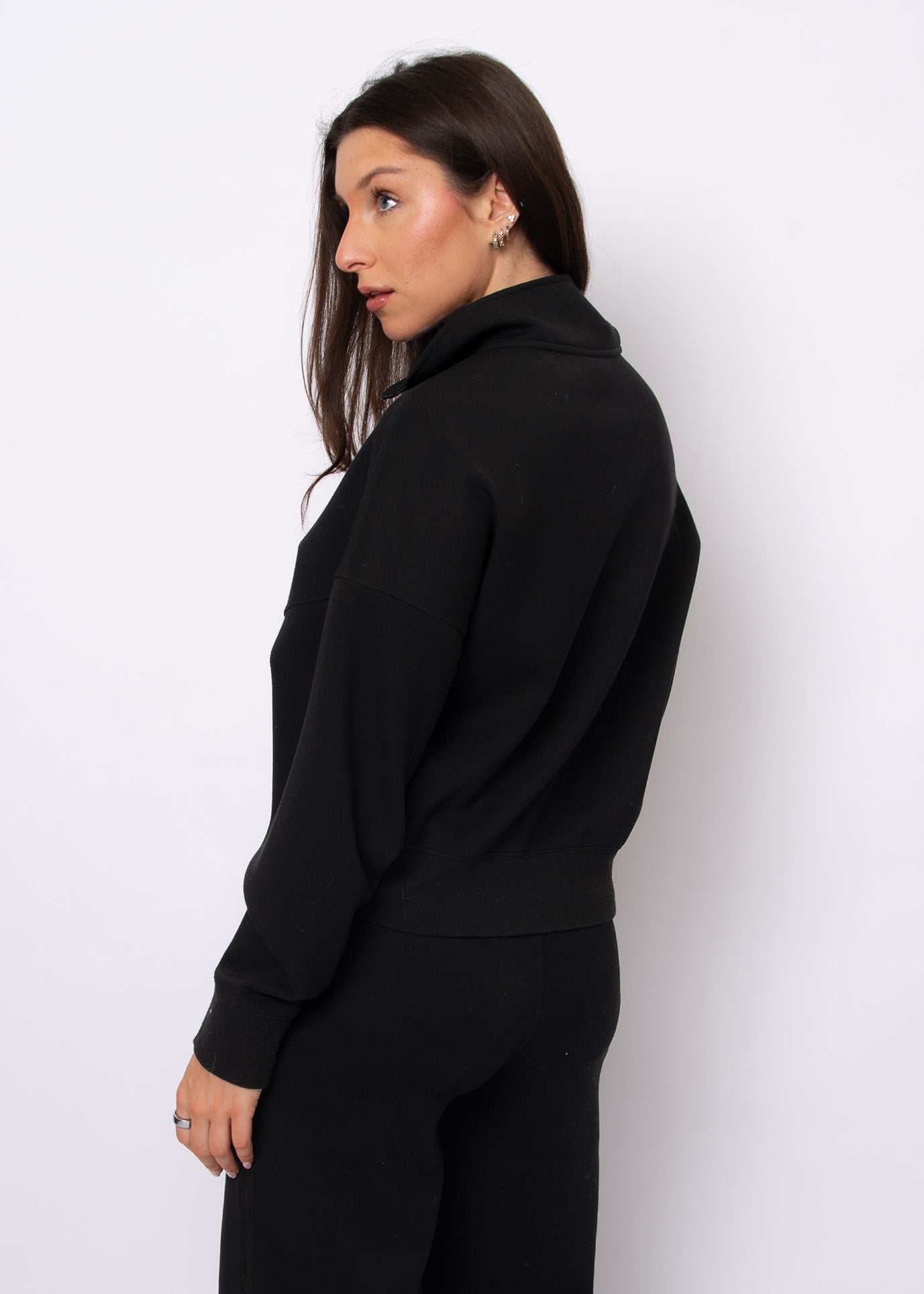 Mailyn Soft Knit Half Zip Satin Trim - Black