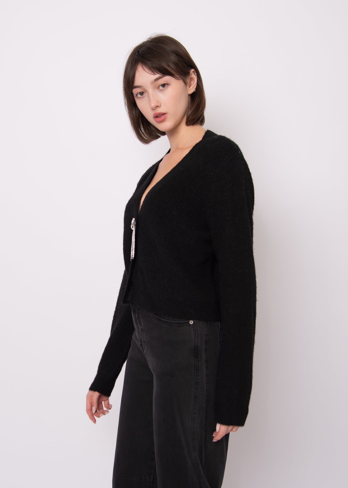Ghaida V-Neck Cardigan - Black