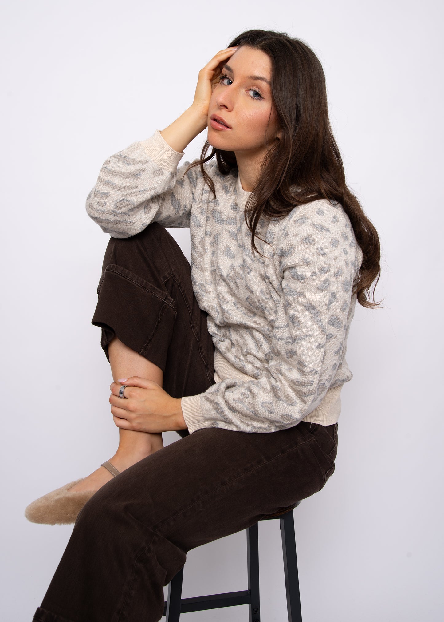 Maisie Animal Print Knit Sweater - Cream