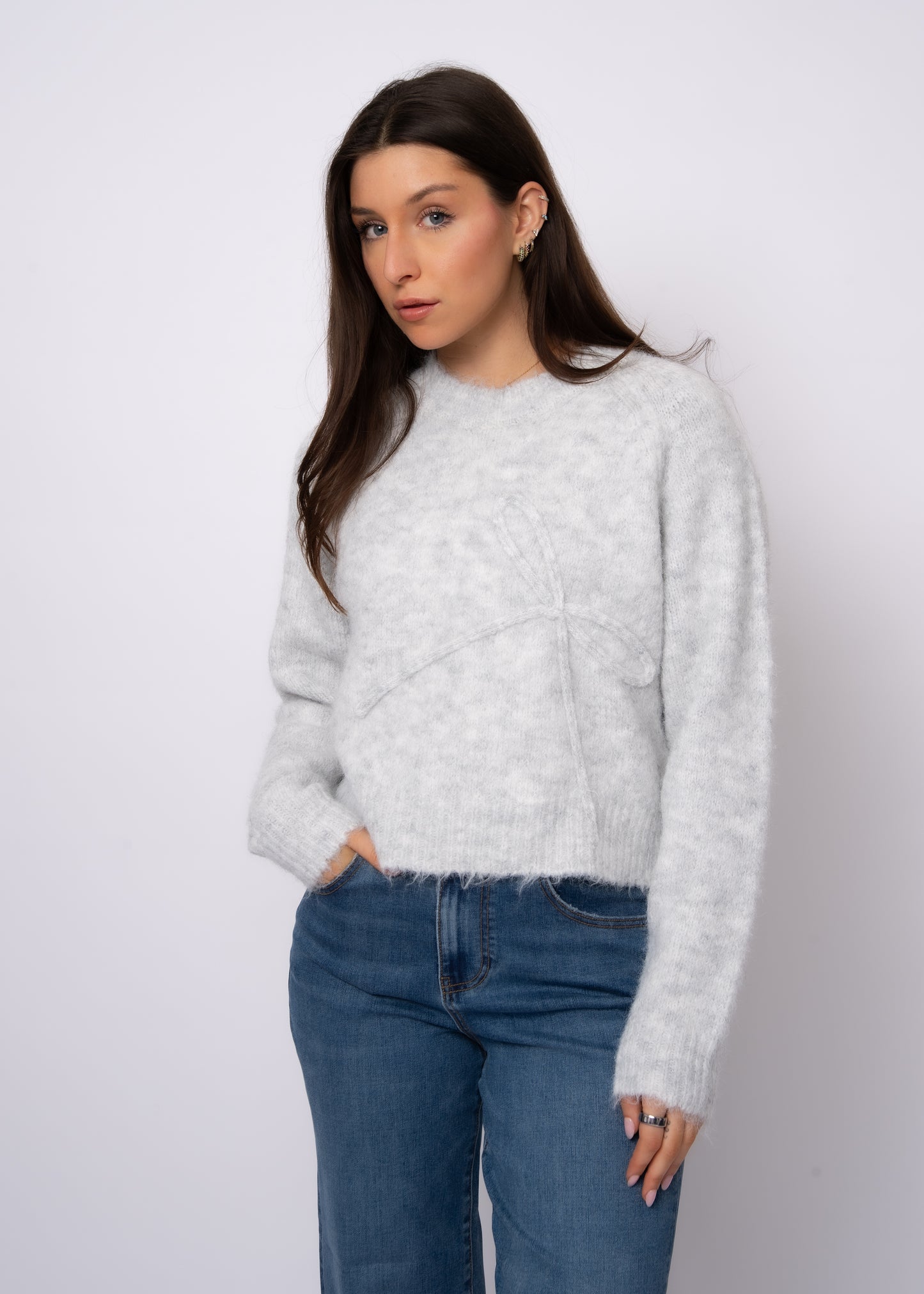 Zuma Crew Neck Knit Sweater - Grey