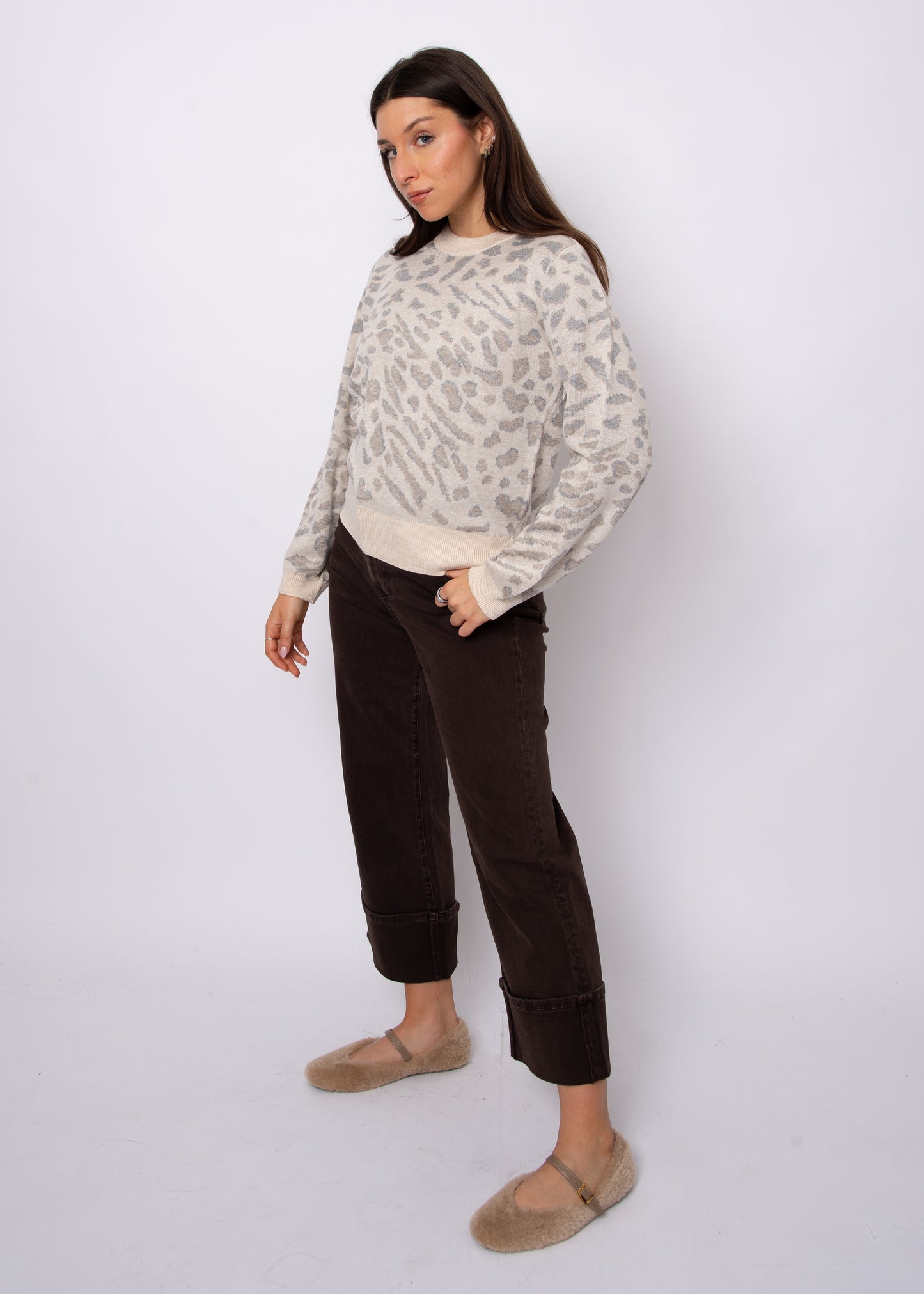 Maisie Animal Print Knit Sweater - Cream