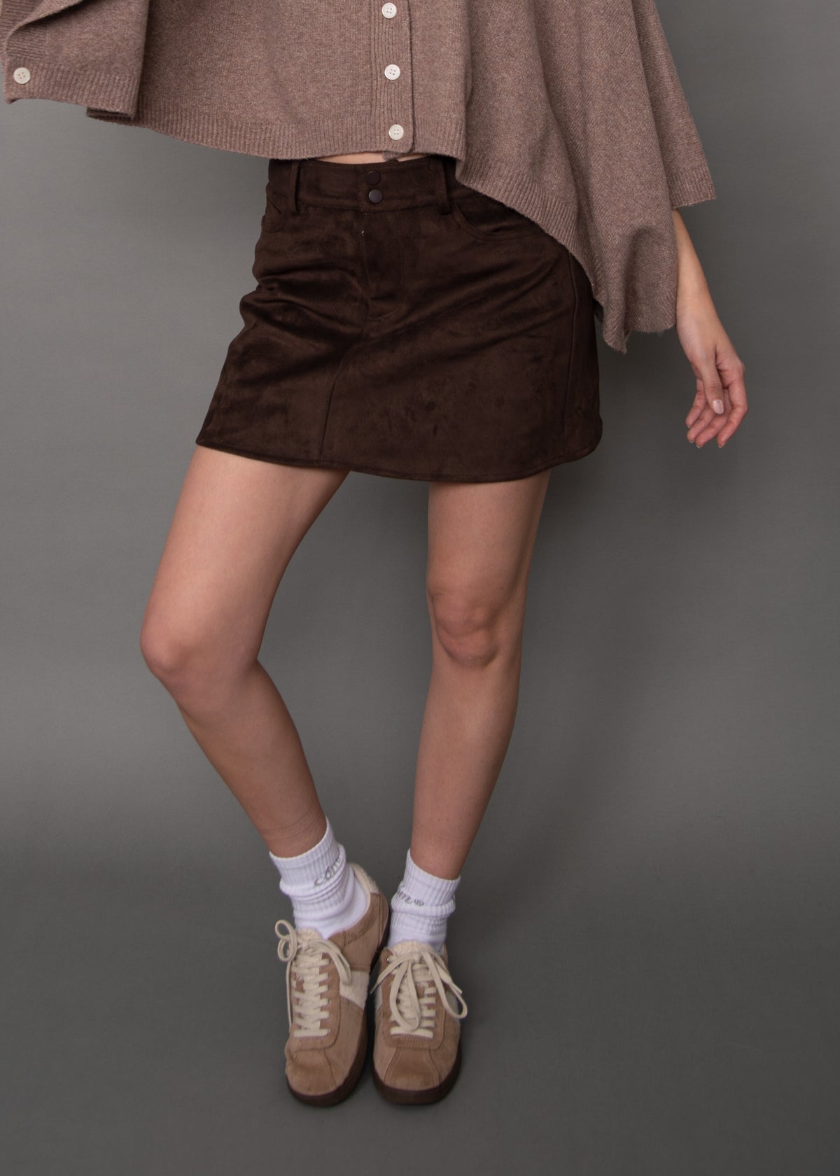 Missy Faux Suede Mini Skirt - Deep Brown