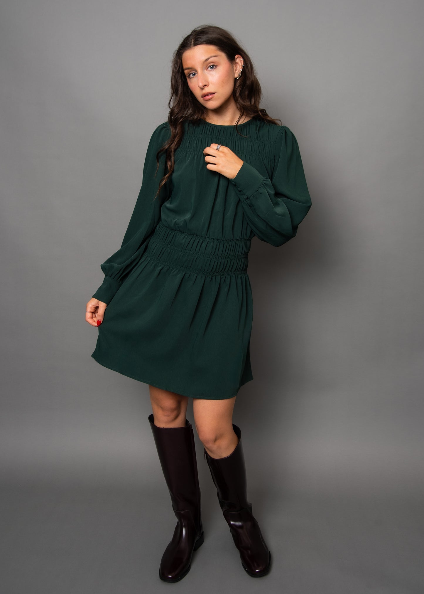 Shirred Mini Dress - Shadow Green
