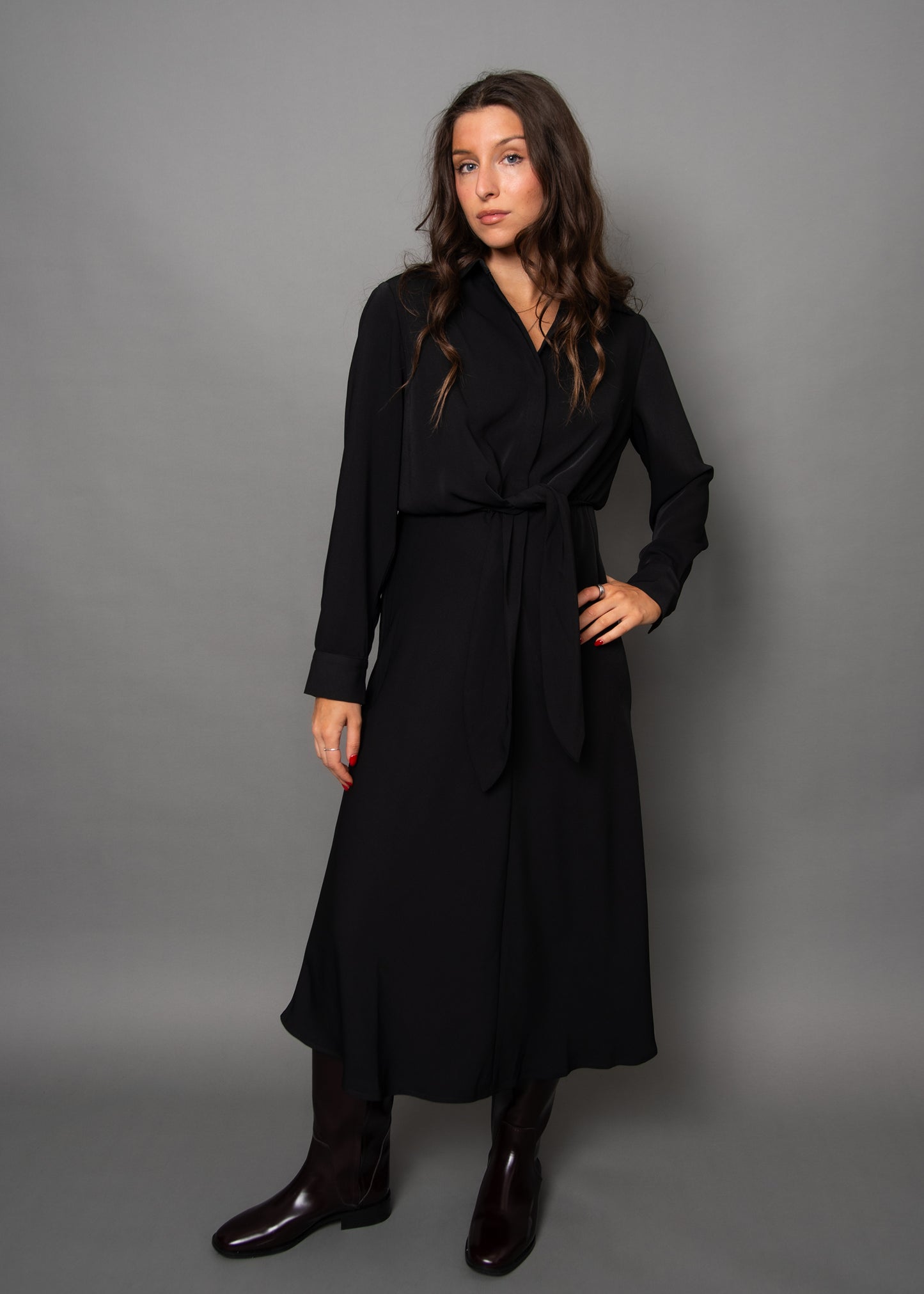 Front Tie Midi Dress - Black