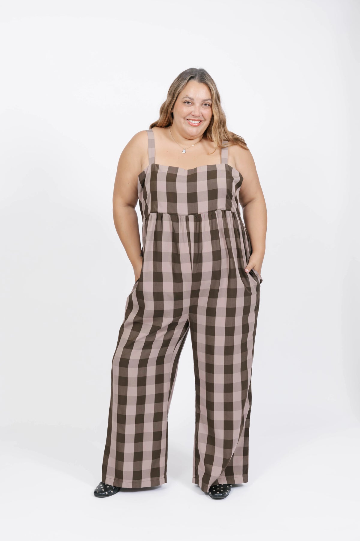 Breezy Gingham Romper - Brown