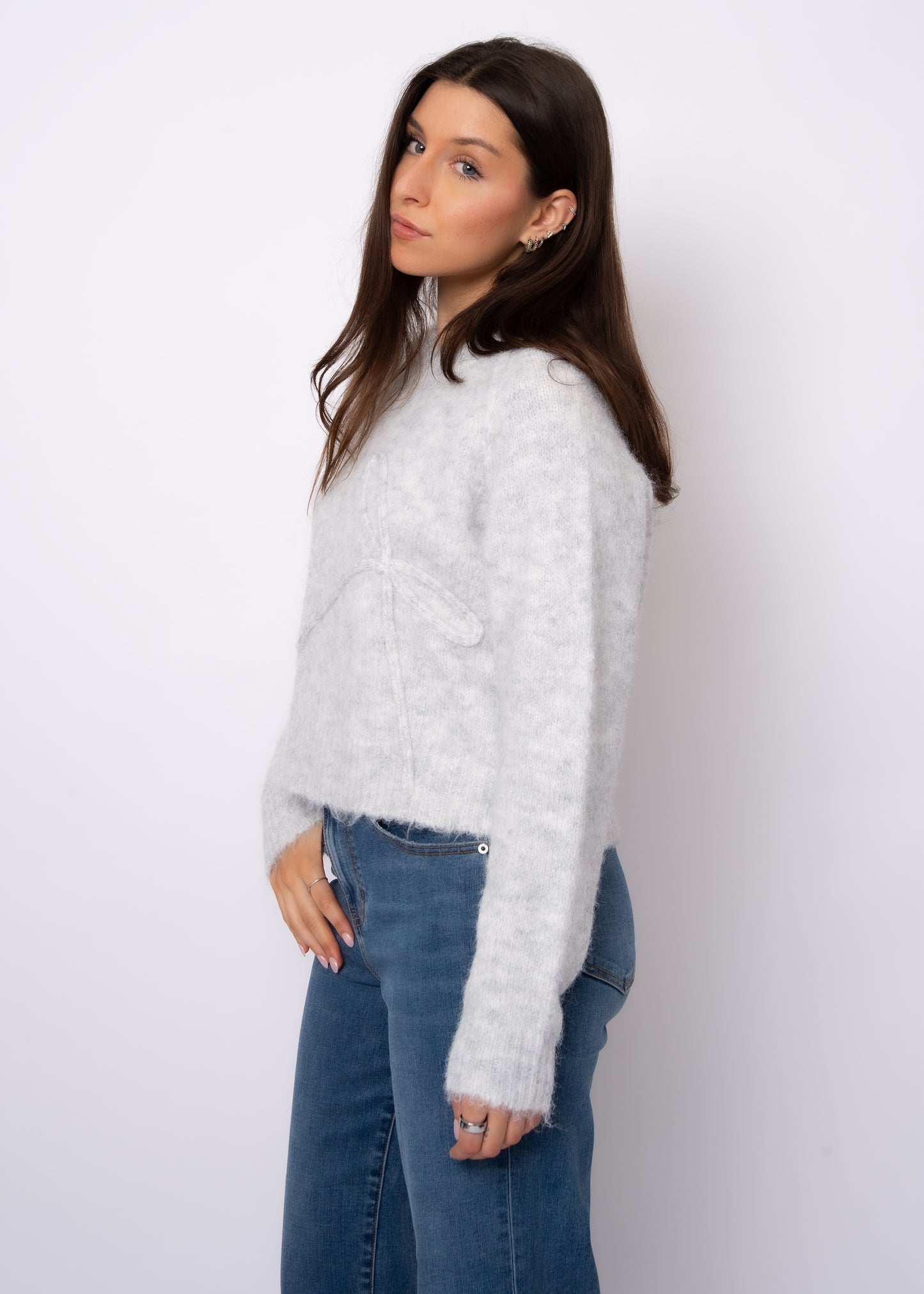 Zuma Crew Neck Knit Sweater - Grey