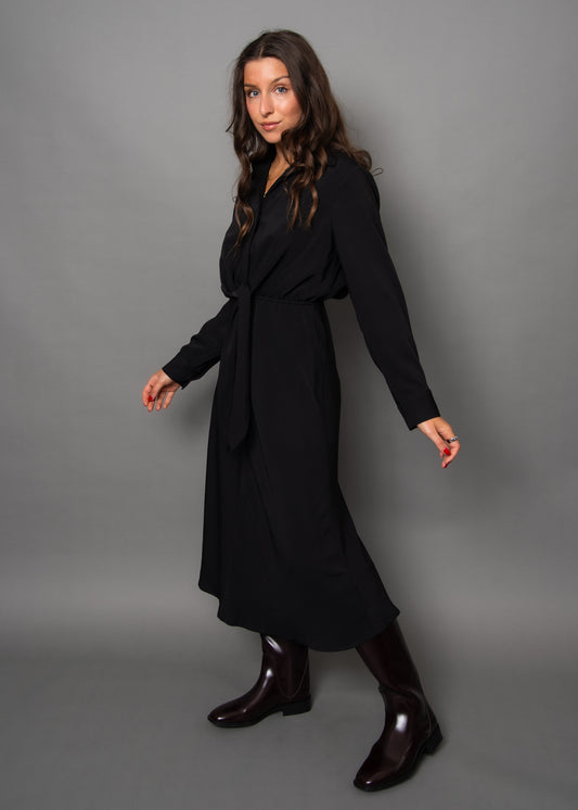 Front Tie Midi Dress - Black