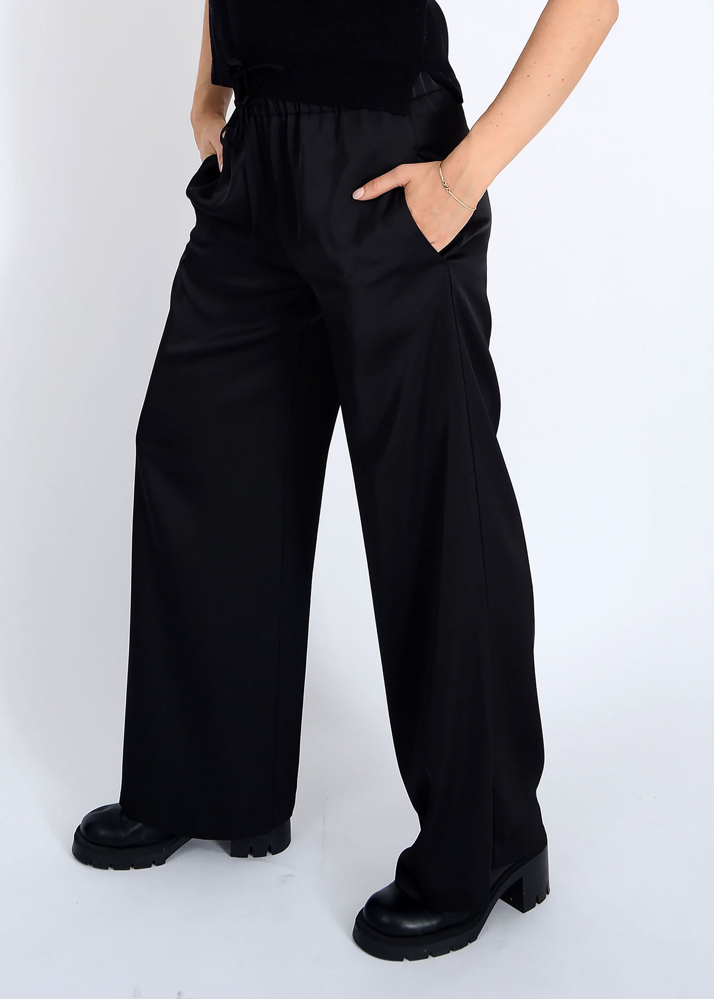 Merry Satin Drawstring Pant - Black