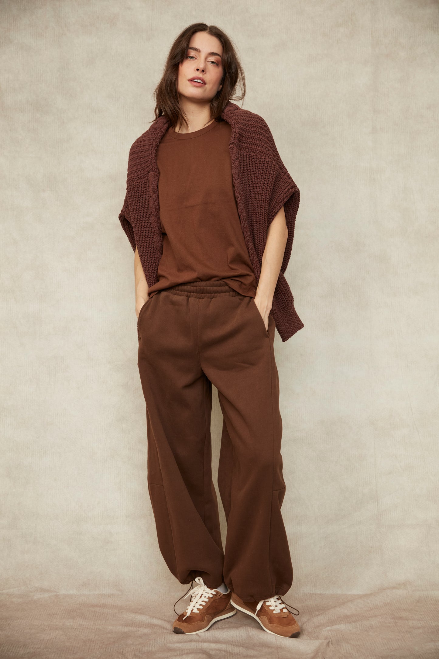 Beata Fleece Barrel Pant - Mahogany