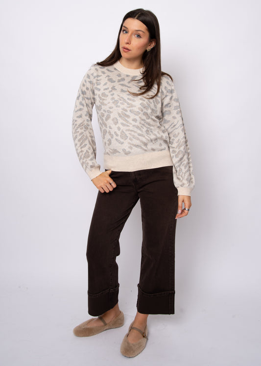 Maisie Animal Print Knit Sweater - Cream
