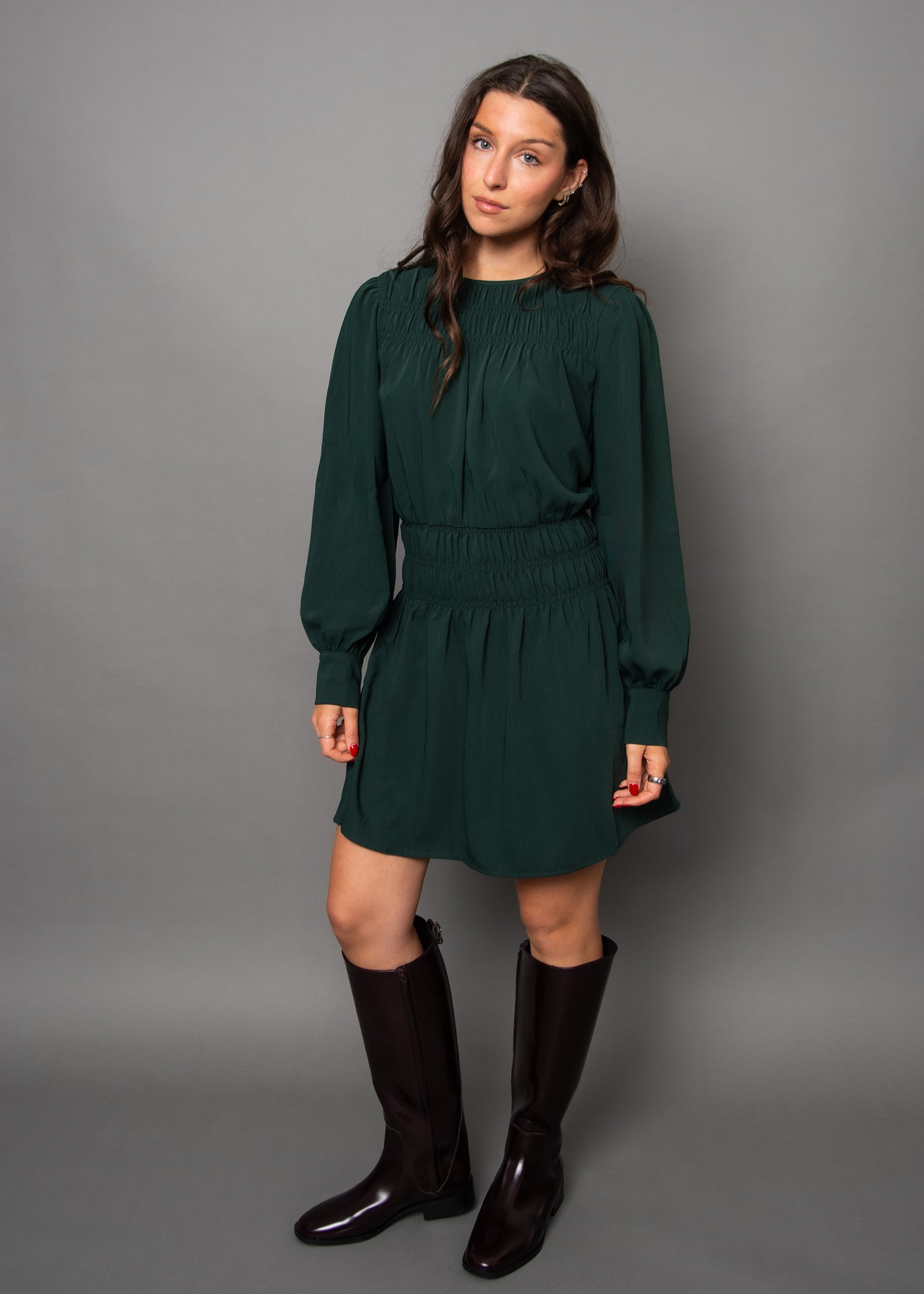 Shirred Mini Dress - Shadow Green
