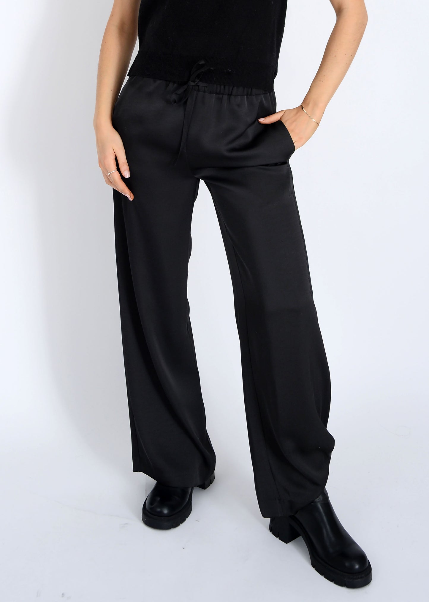 Merry Satin Drawstring Pant - Black