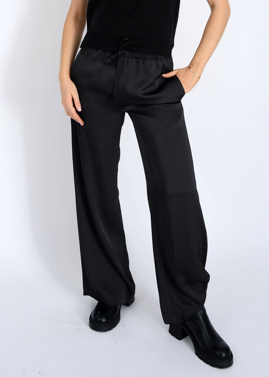 Merry Satin Drawstring Pant - Black