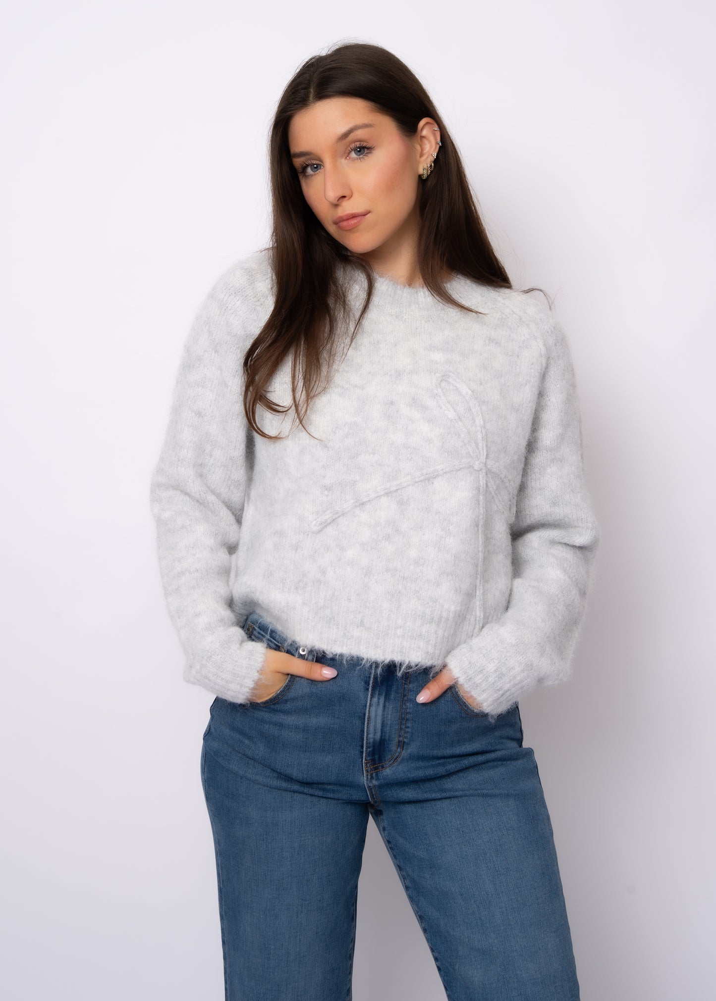 Zuma Crew Neck Knit Sweater - Grey