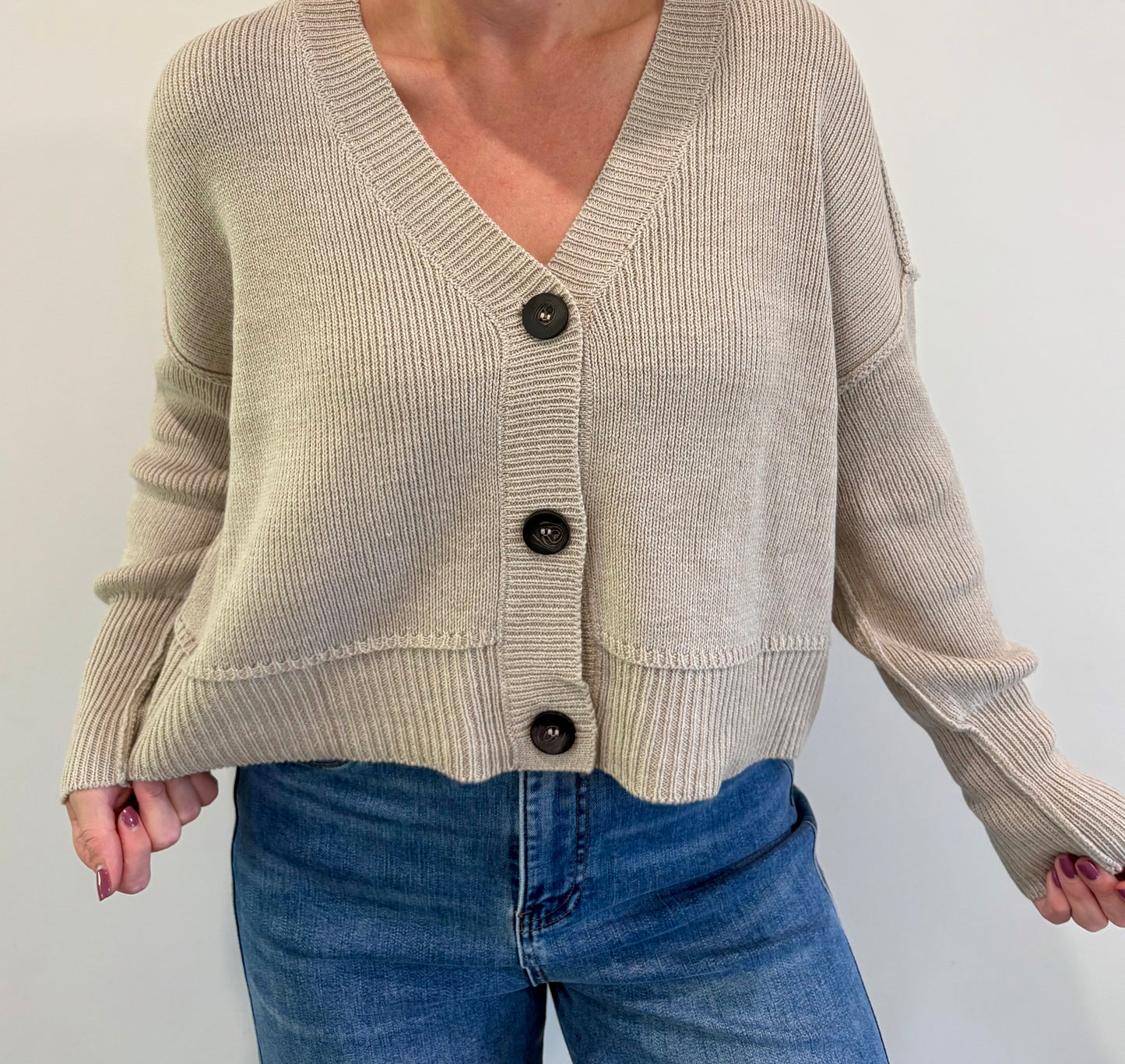 Sumire V-Neck Cardigan - Sanded Stone