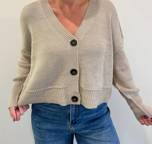 Sumire V-Neck Cardigan - Sanded Stone