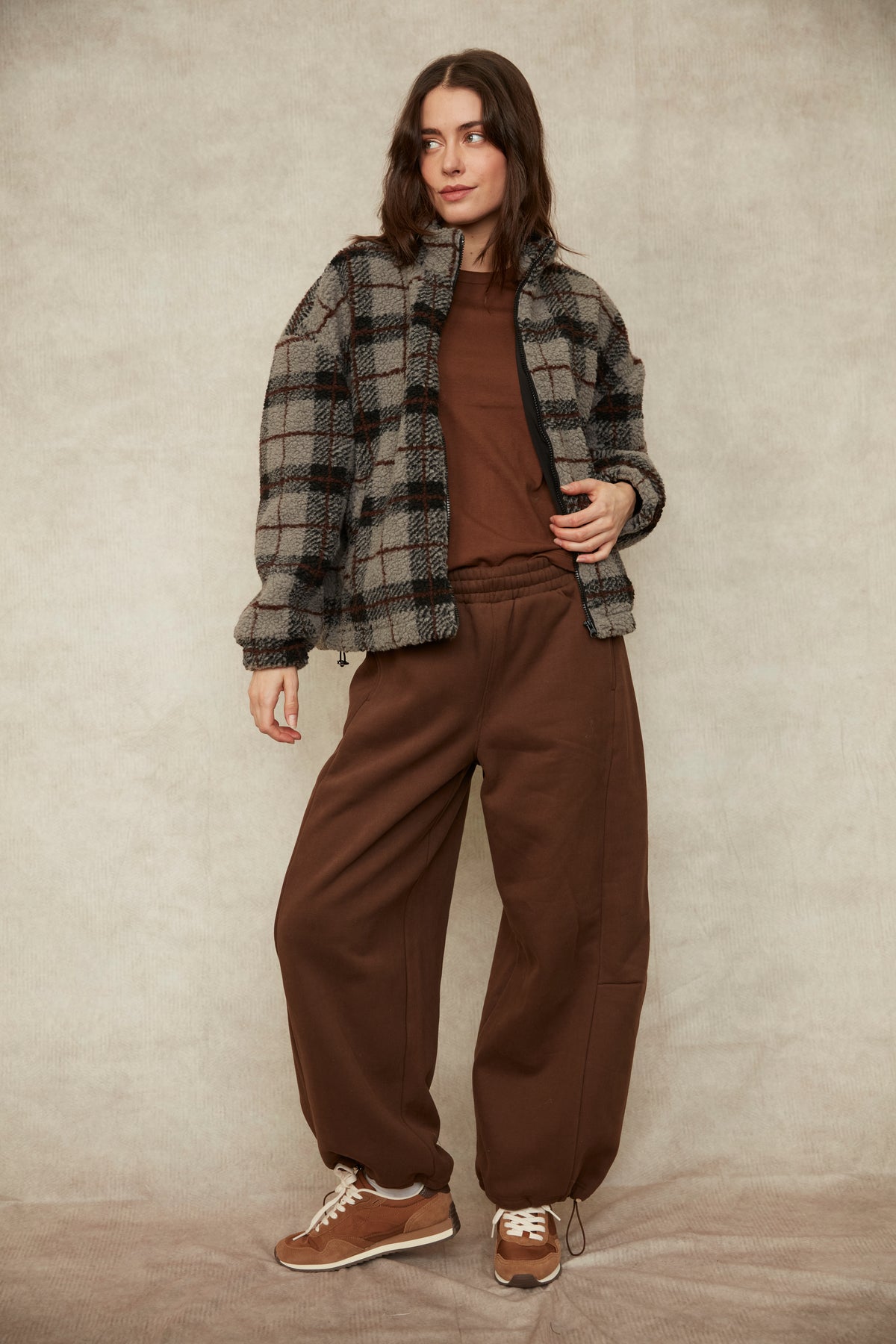 Beata Fleece Barrel Pant - Mahogany