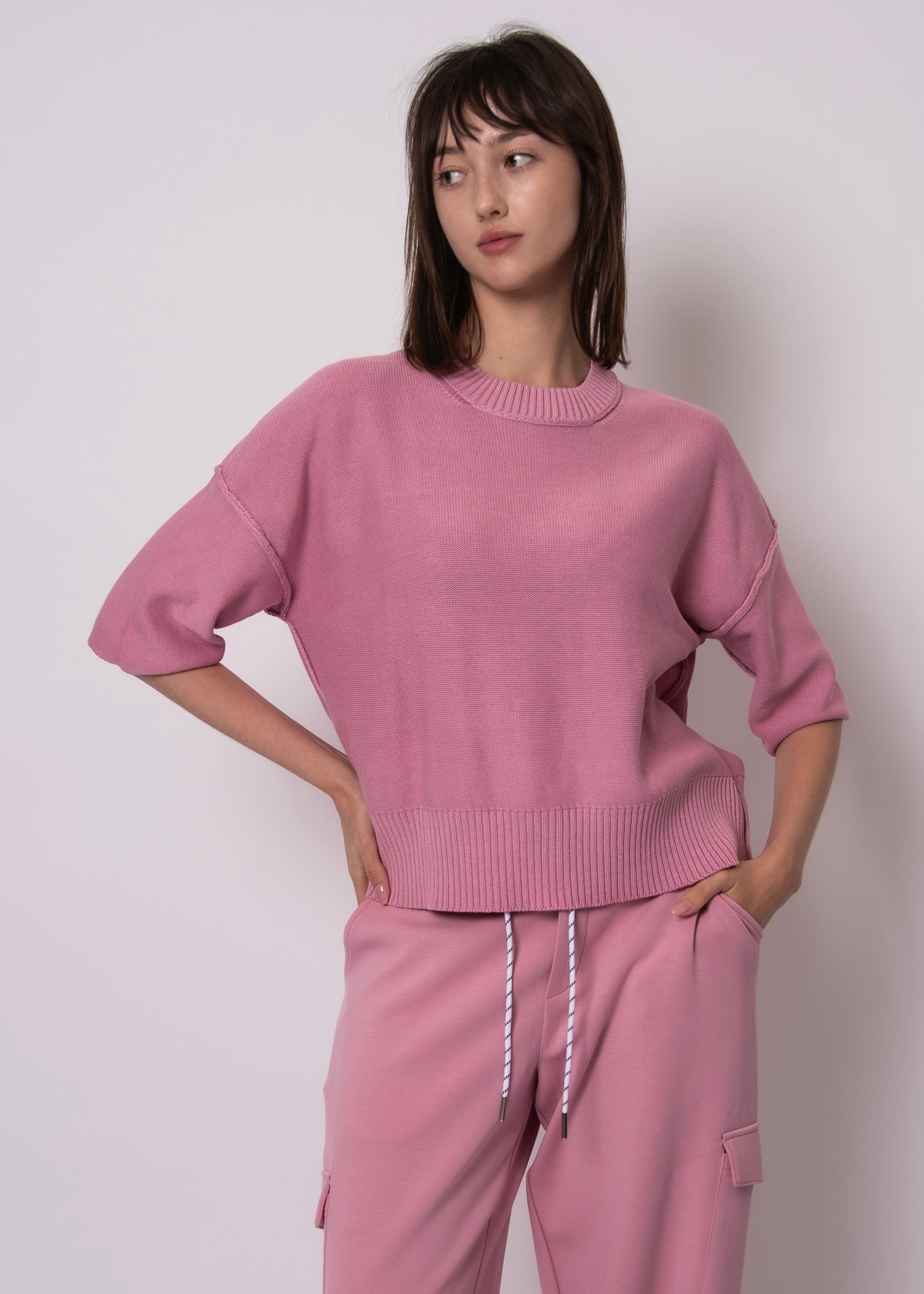 Nelkin 3/4 Sleeve Sweater - Petal Pink