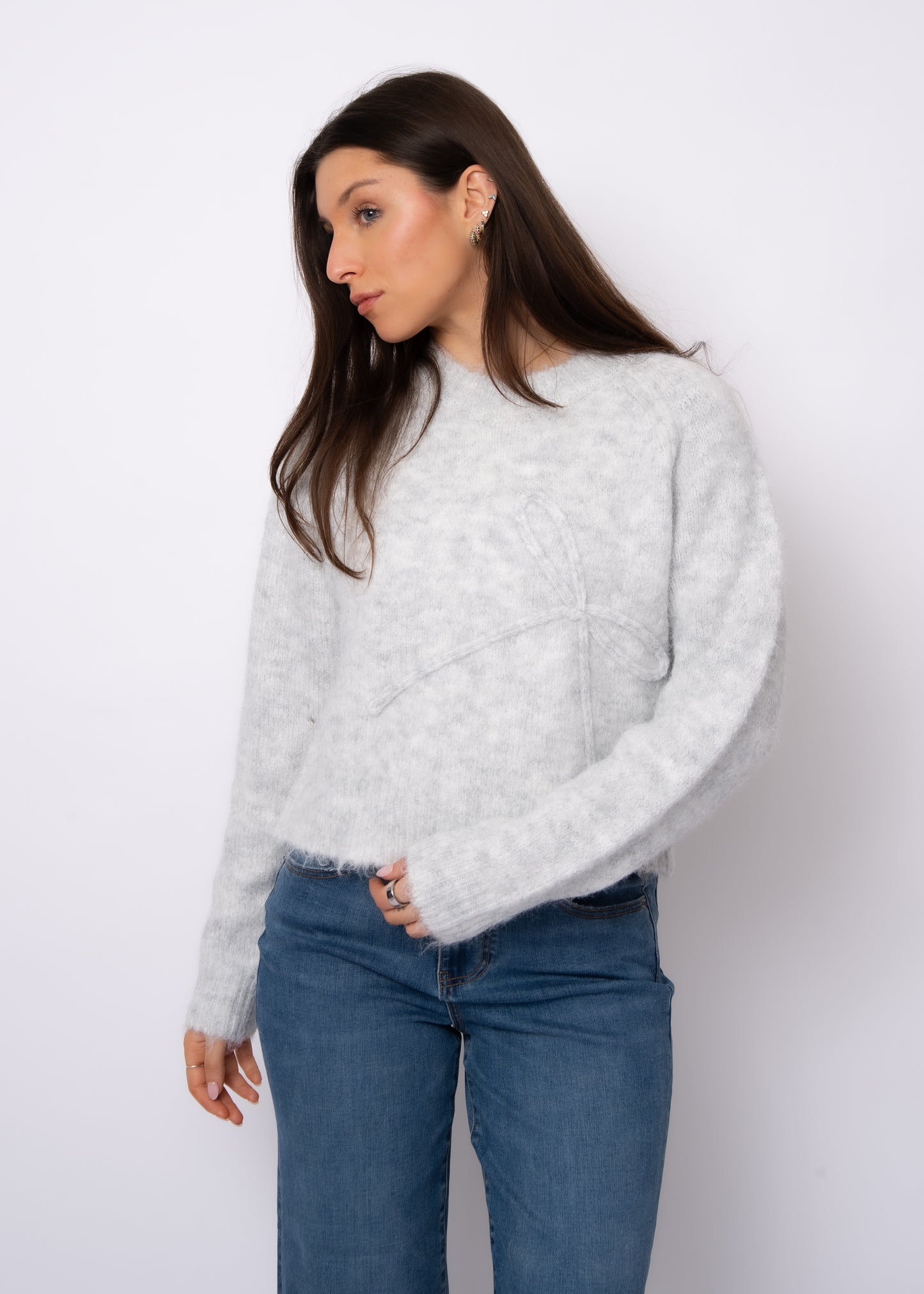 Zuma Crew Neck Knit Sweater - Grey