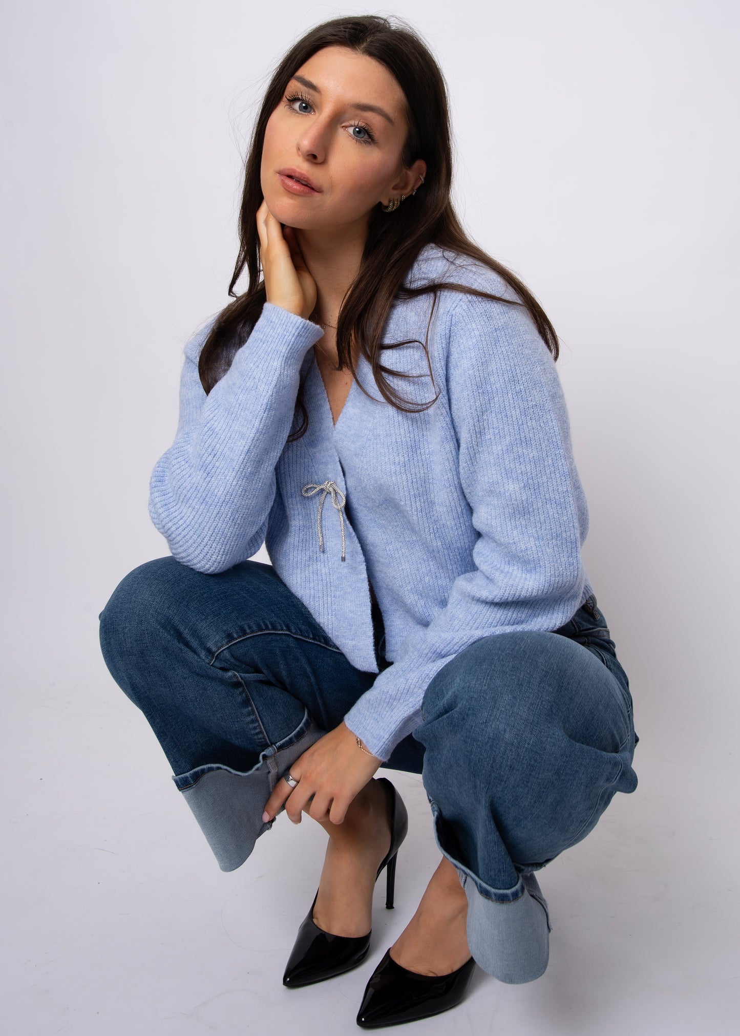 Ghaida V-Neck Cardigan - Blue sky