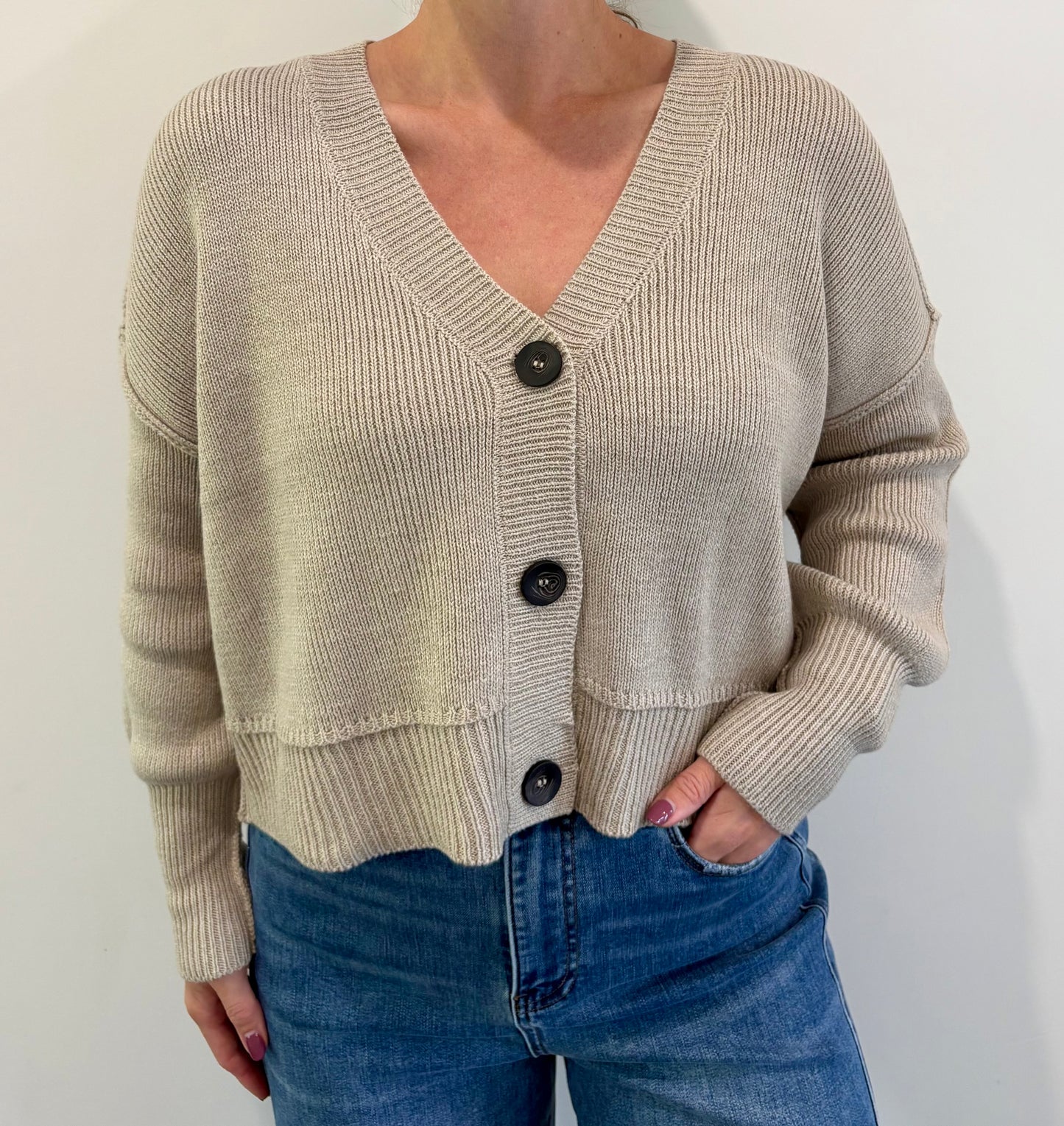 Sumire V-Neck Cardigan - Sanded Stone