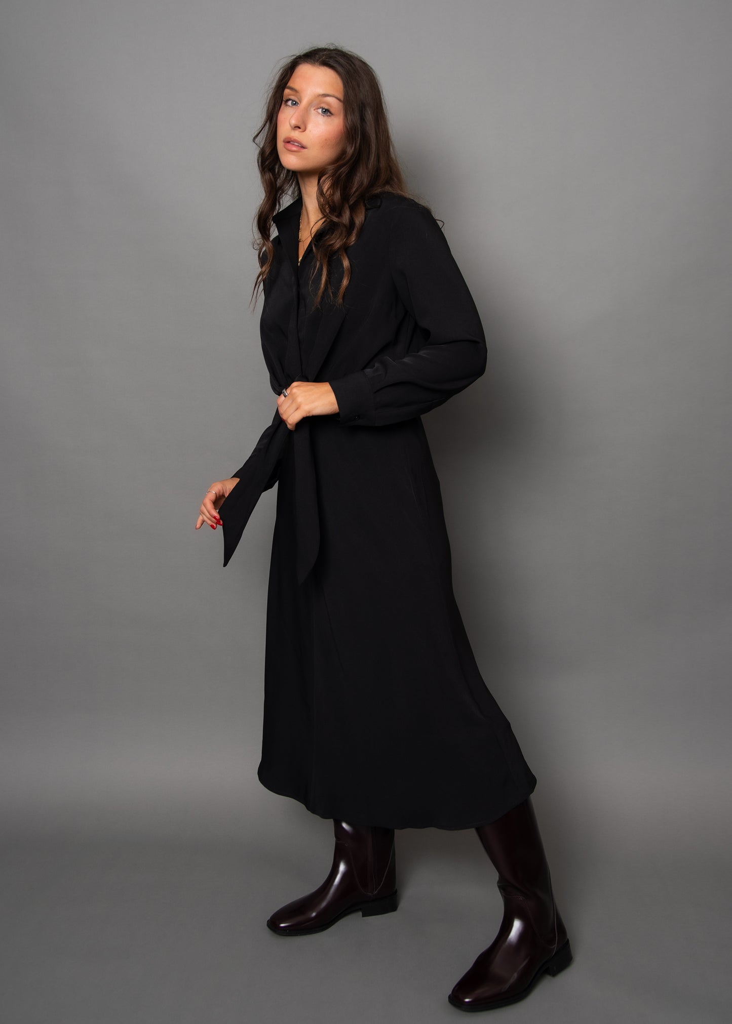 Front Tie Midi Dress - Black