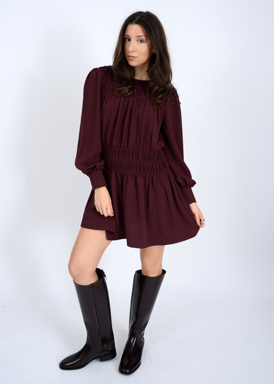 Shirred Mini Dress - Prune