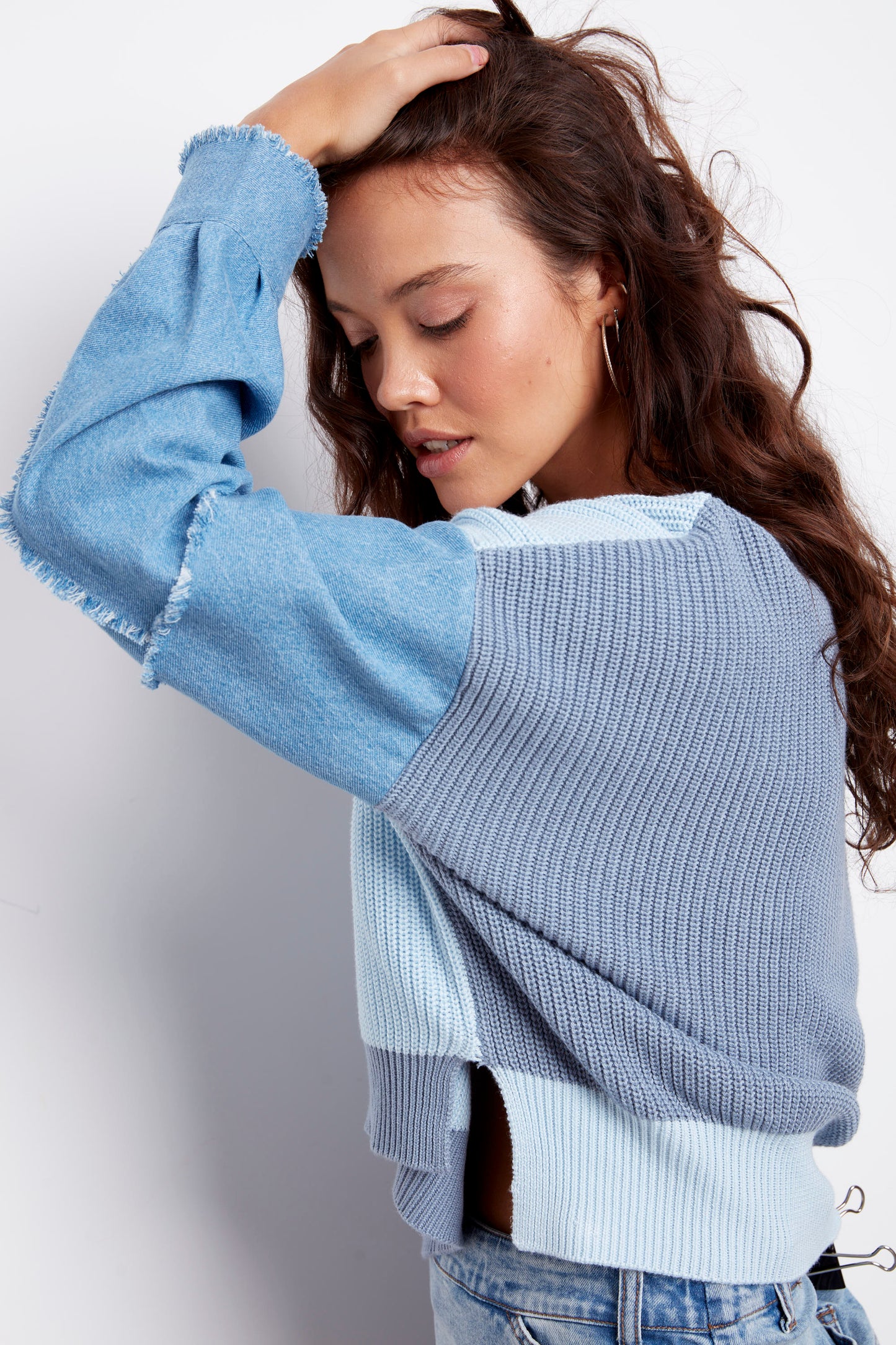 Rumer Denim-Knit Sweater - Blue