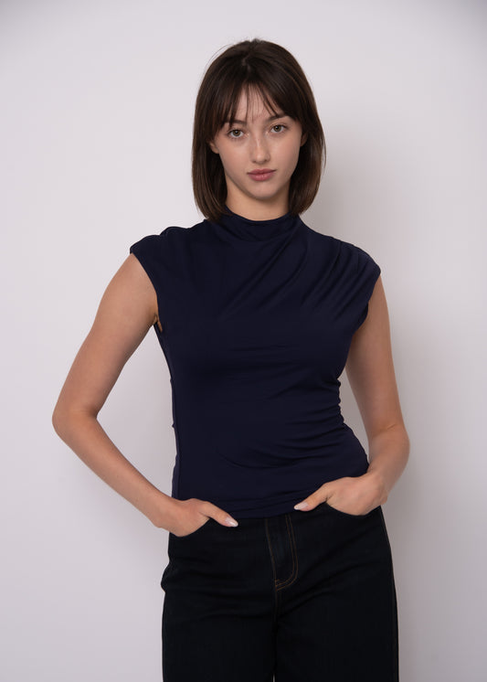 Yvette Funnel Neck Tee - Navy