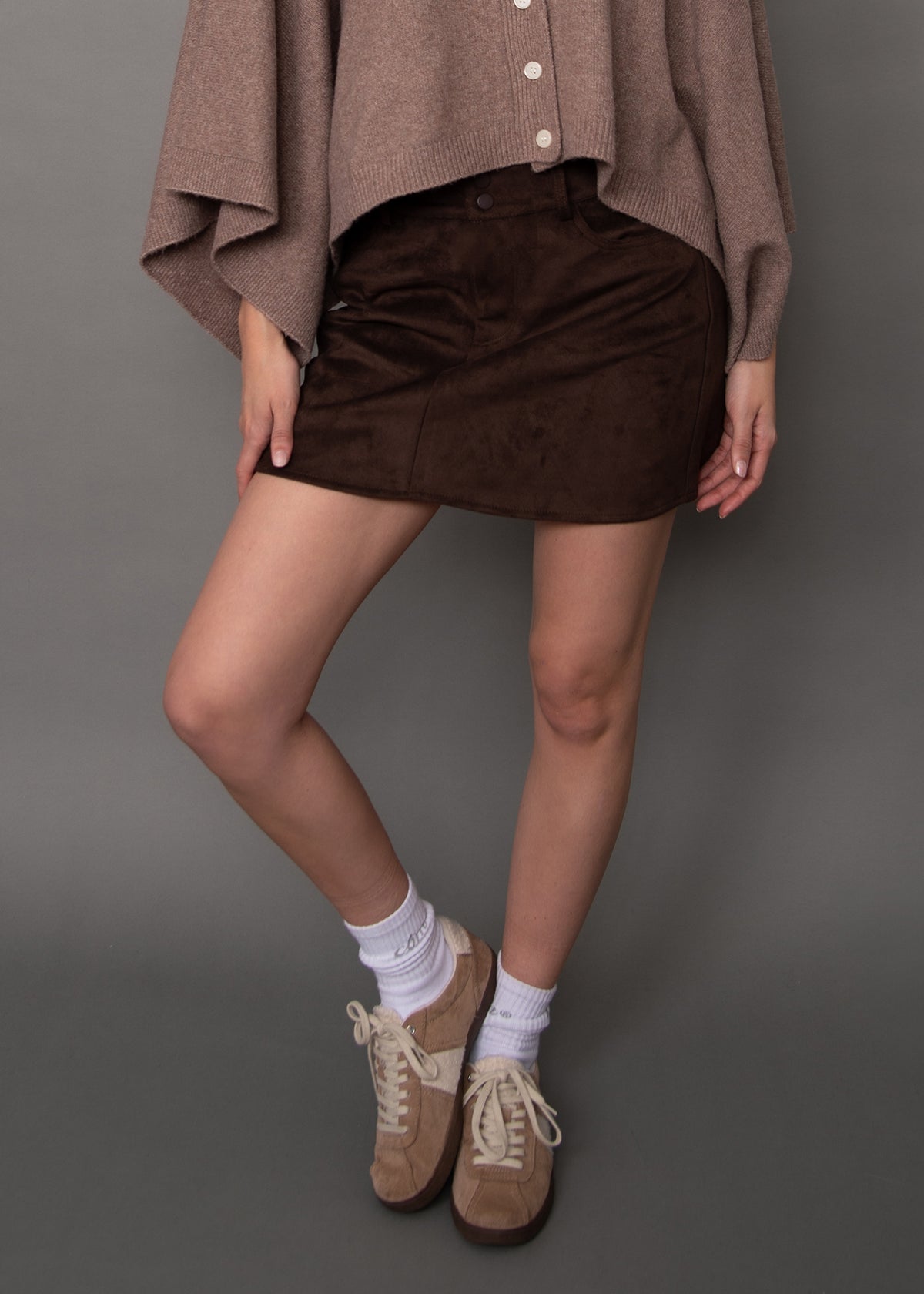 Missy Faux Suede Mini Skirt - Deep Brown