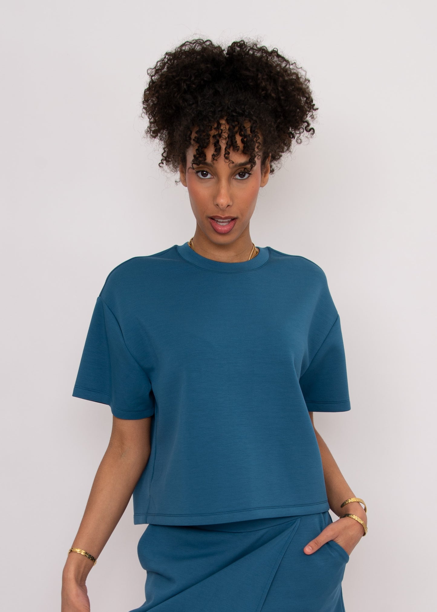 Tess Signature Soft Knit Tee - Border Blue