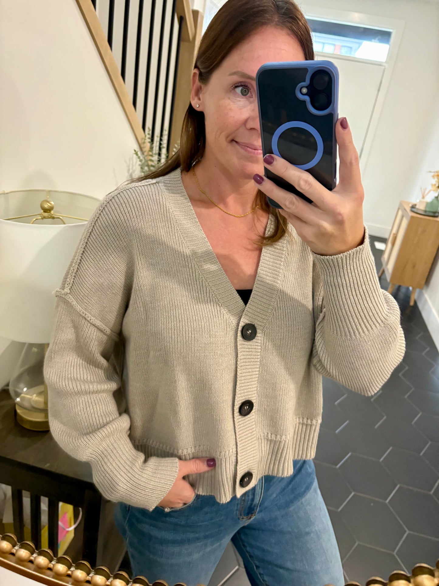 Sumire V-Neck Cardigan - Sanded Stone