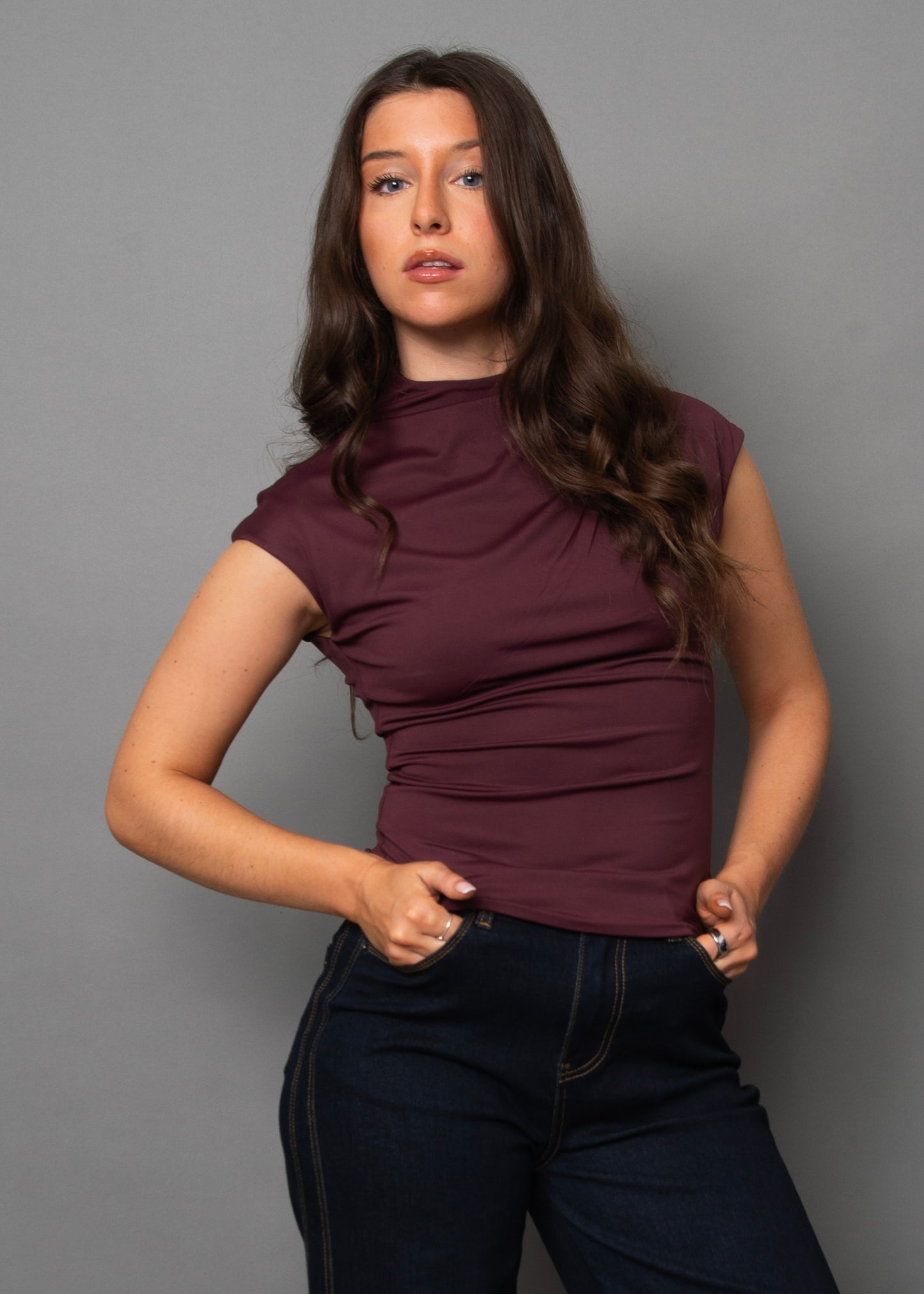 Yvette Funnel Neck Tee - Prune