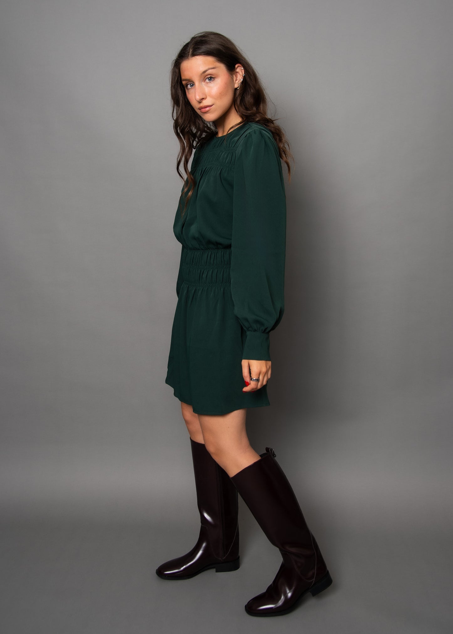 Shirred Mini Dress - Shadow Green
