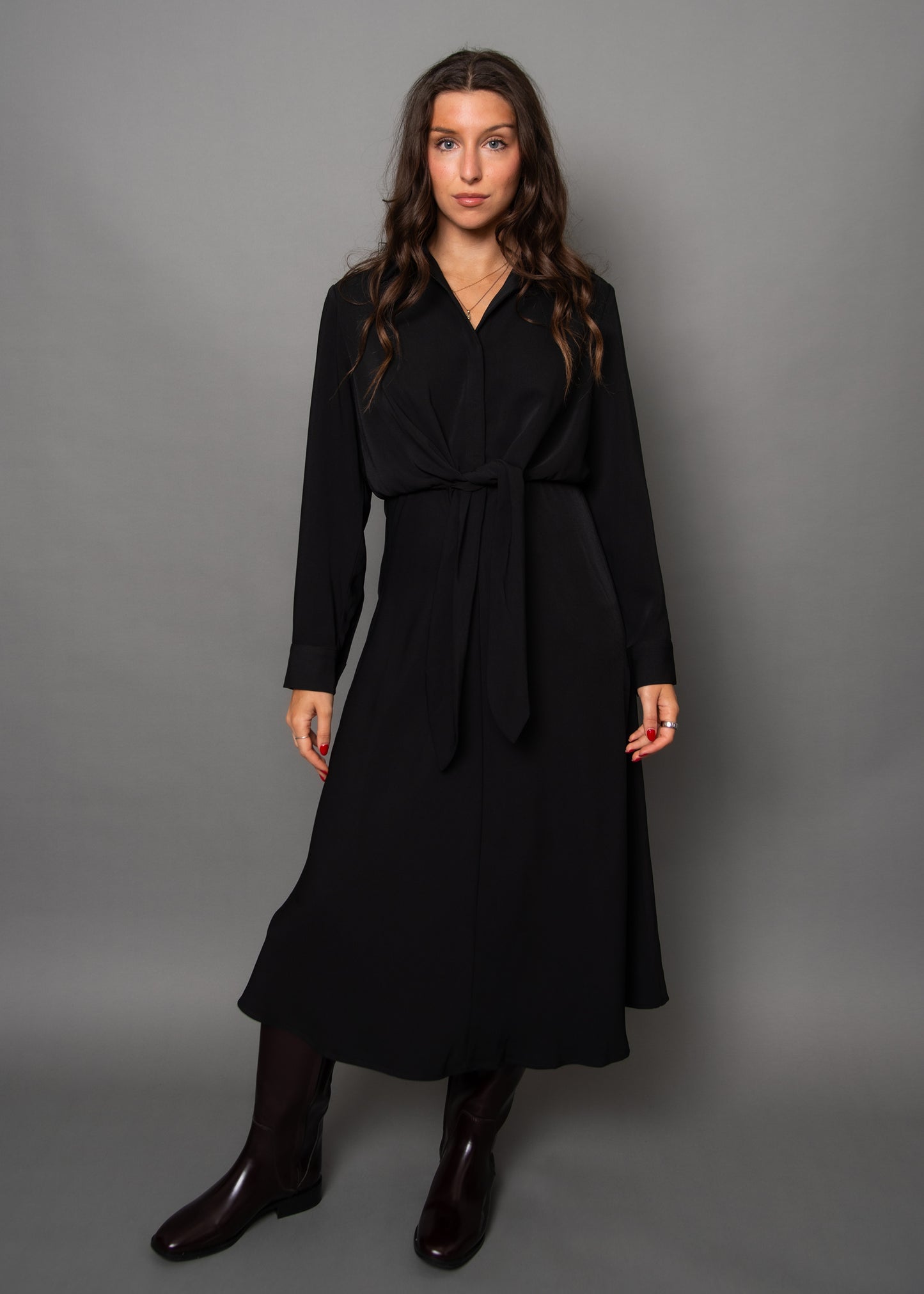 Front Tie Midi Dress - Black