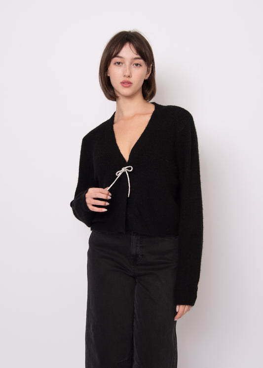 Ghaida V-Neck Cardigan - Black