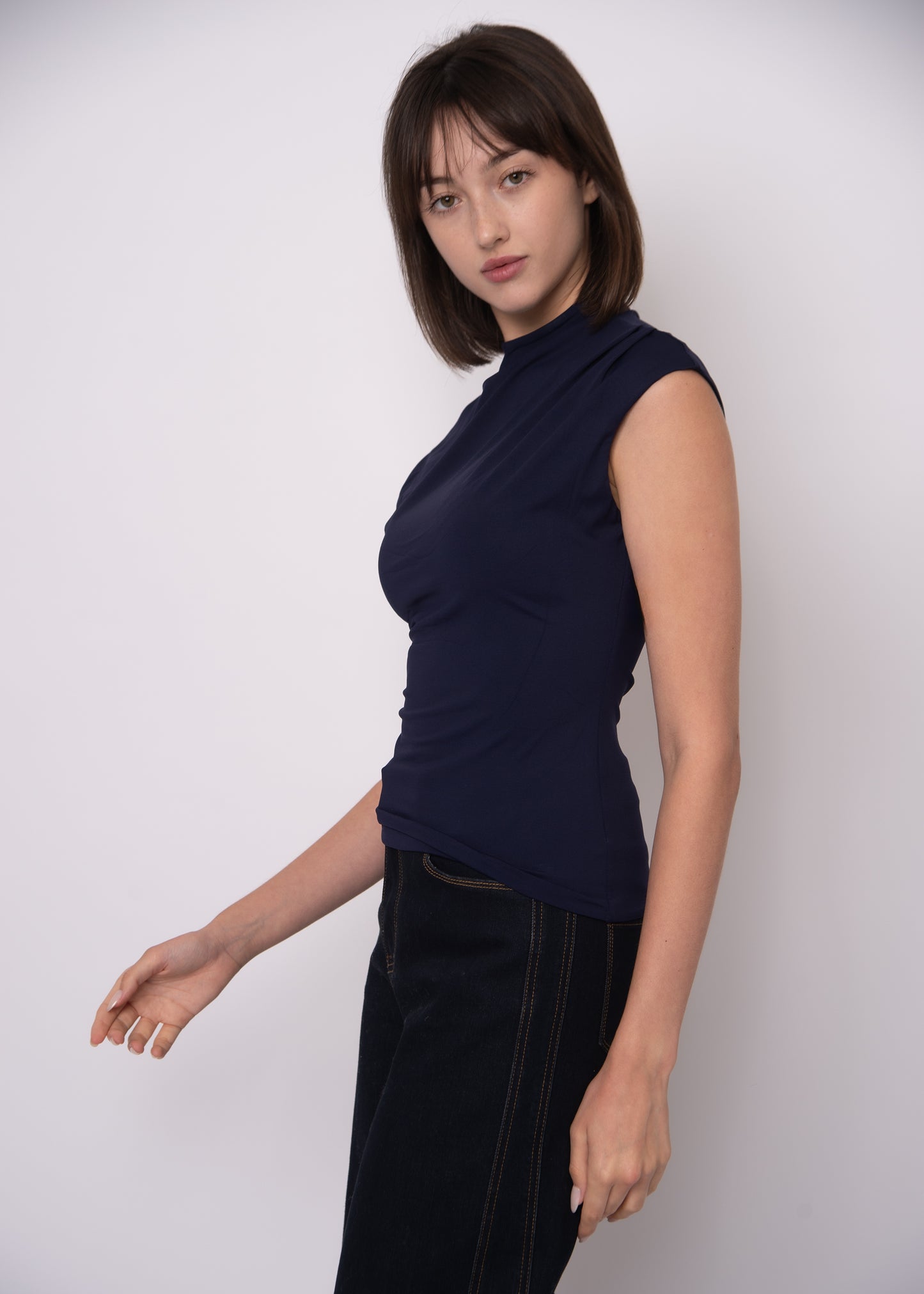 Yvette Funnel Neck Tee - Navy