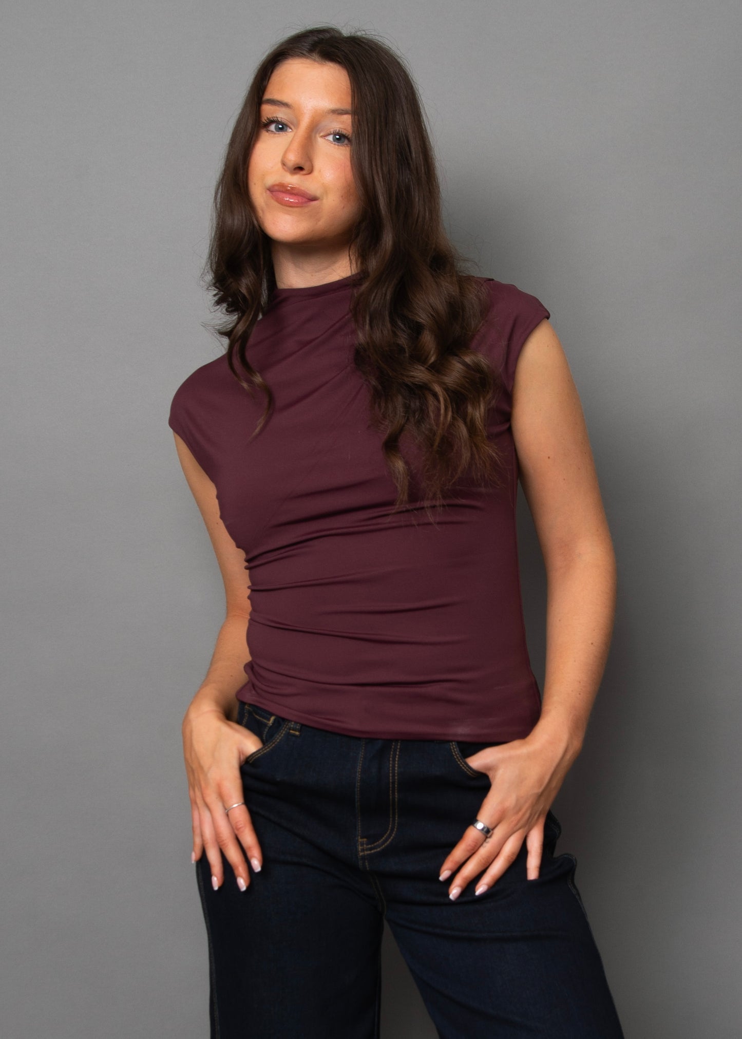 Yvette Funnel Neck Tee - Prune