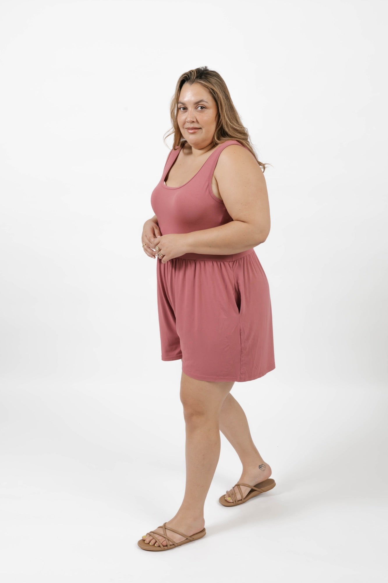 Camille Shorty Romper - Dusty Rose