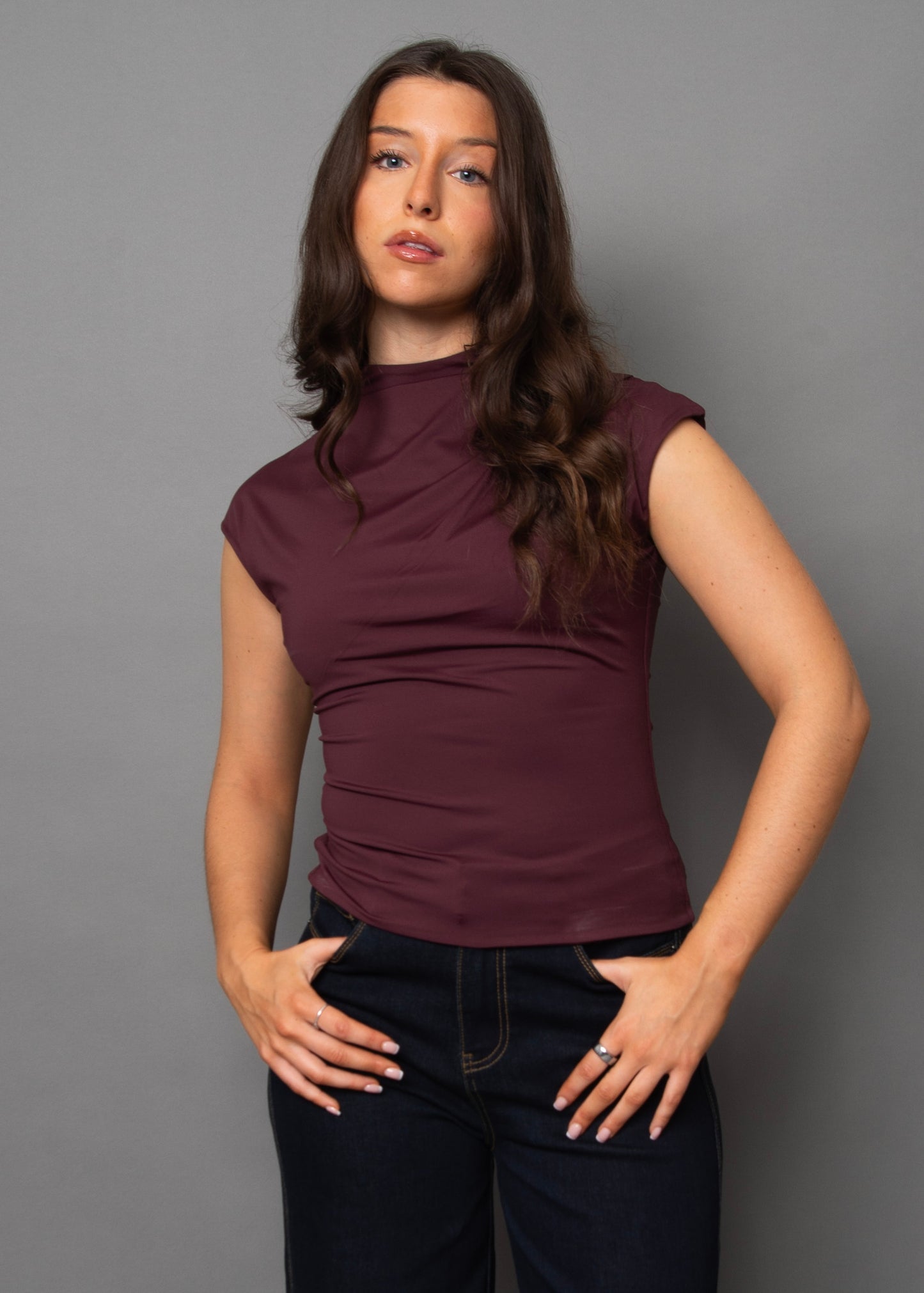 Yvette Funnel Neck Tee - Prune