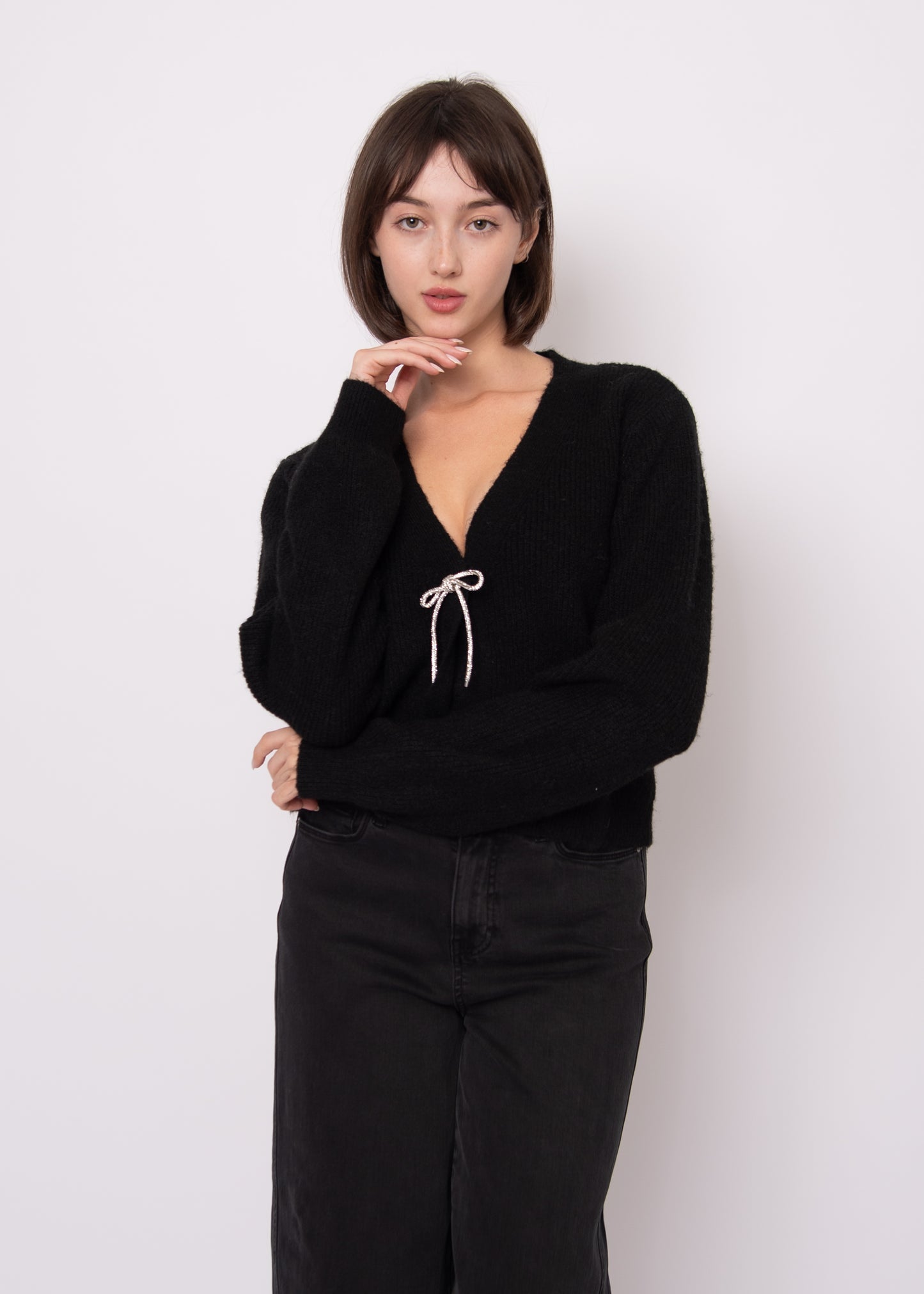 Ghaida V-Neck Cardigan - Black
