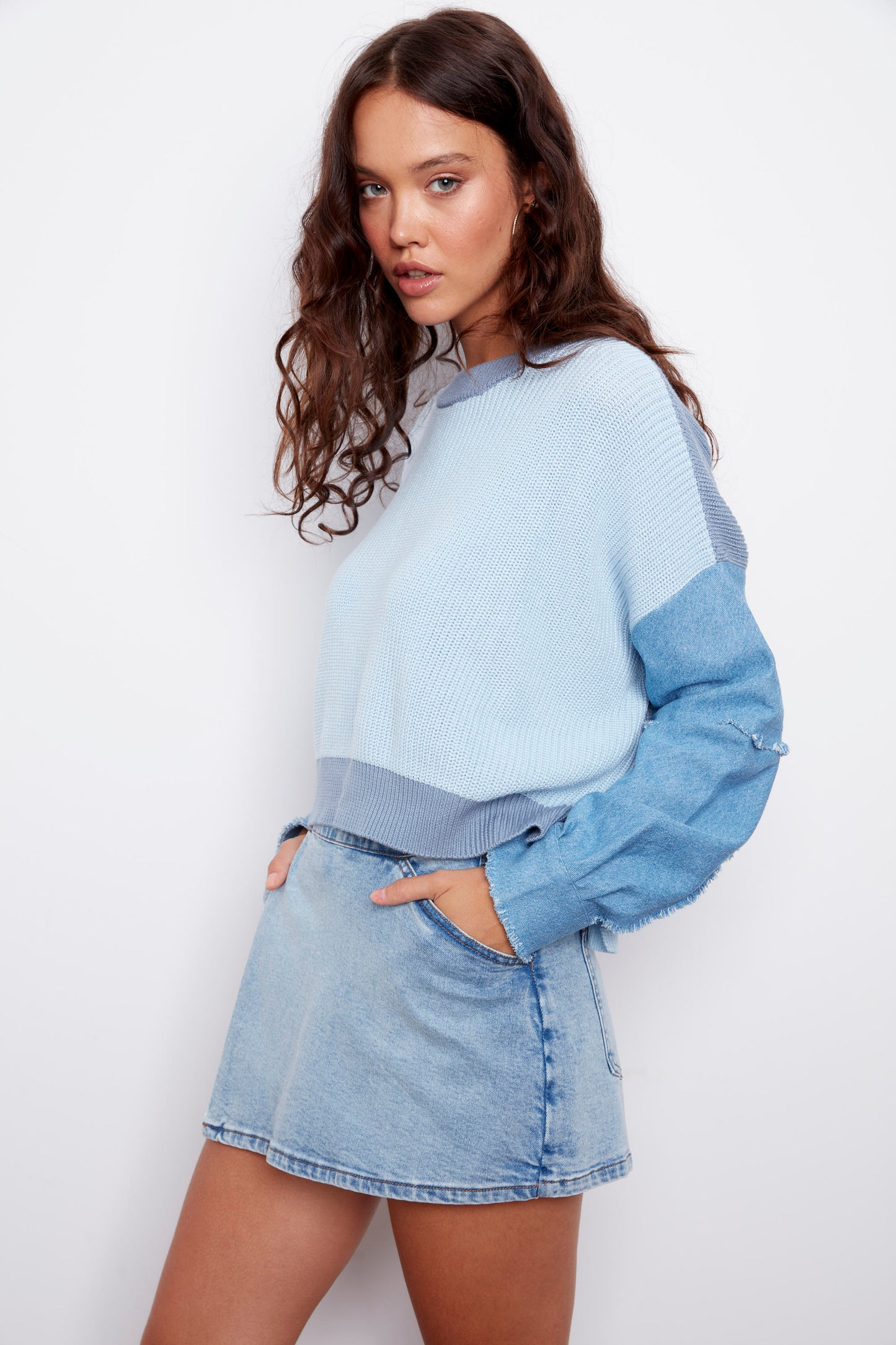 Rumer Denim-Knit Sweater - Blue