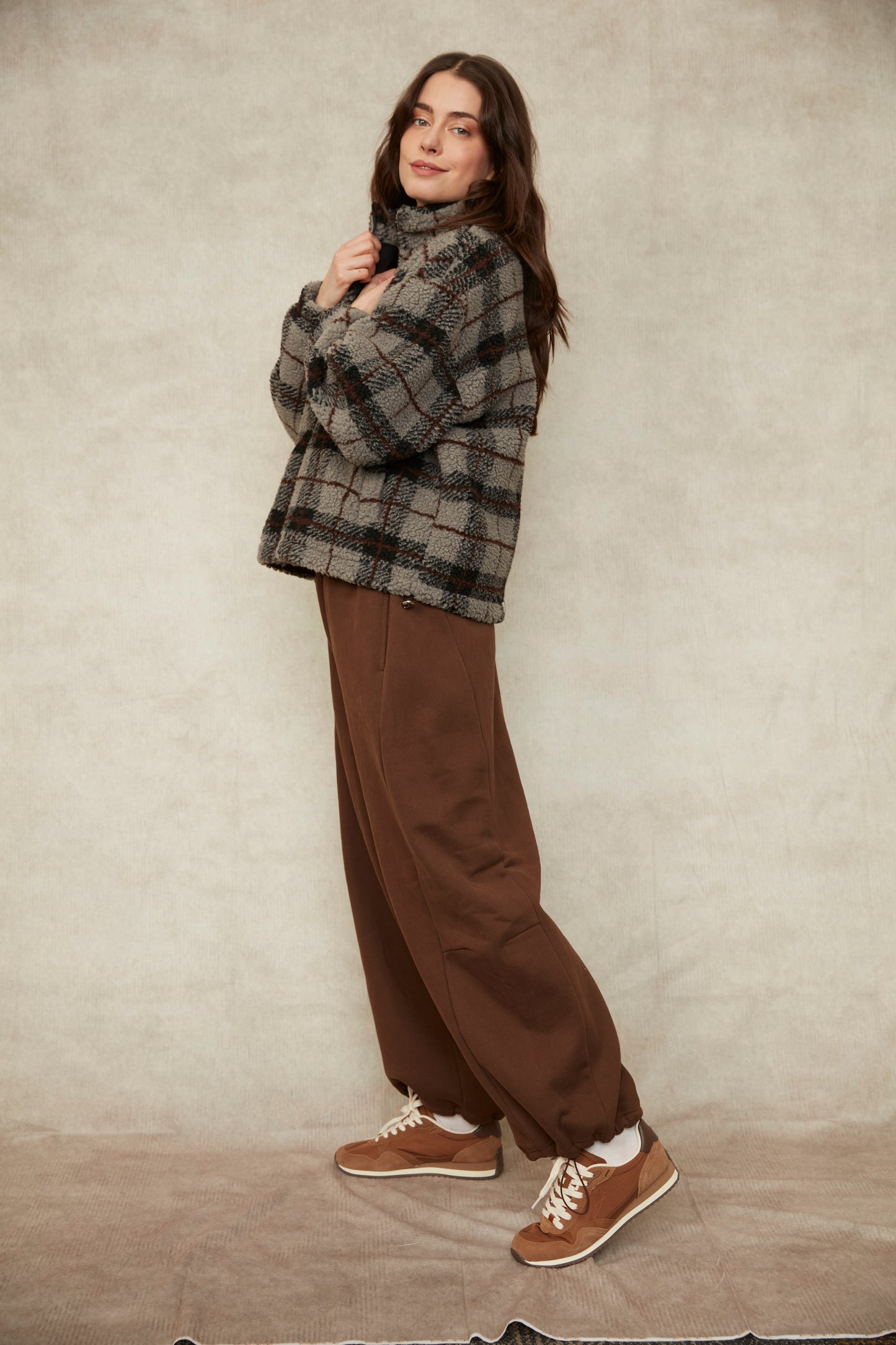 Beata Fleece Barrel Pant - Mahogany
