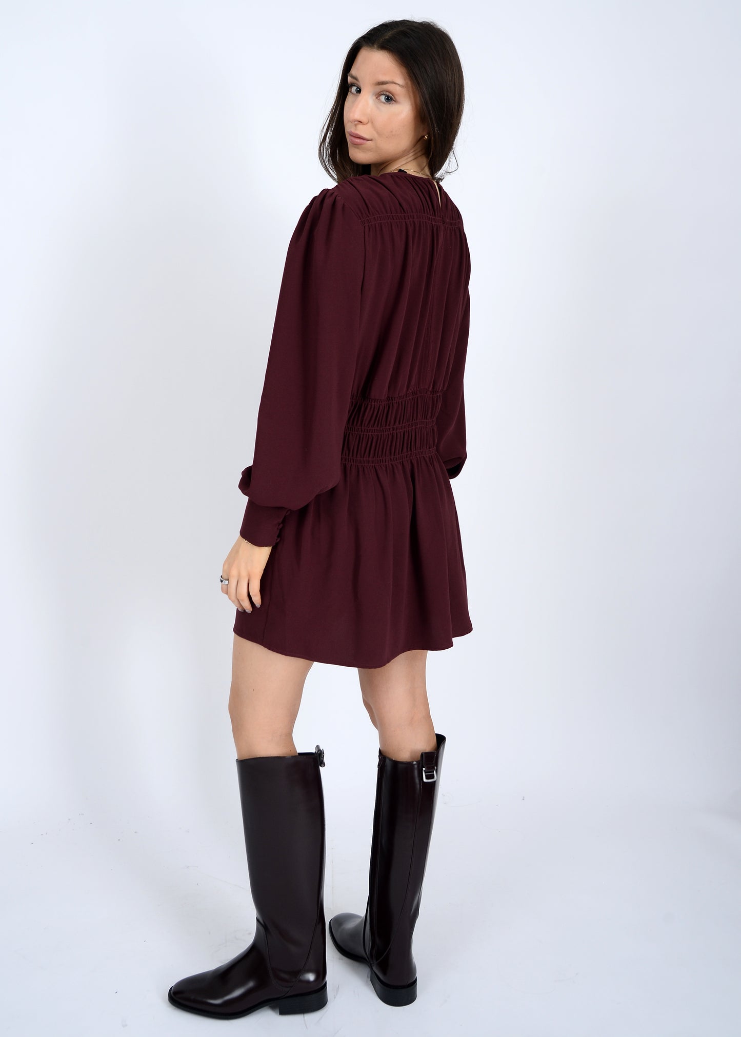 Shirred Mini Dress - Prune